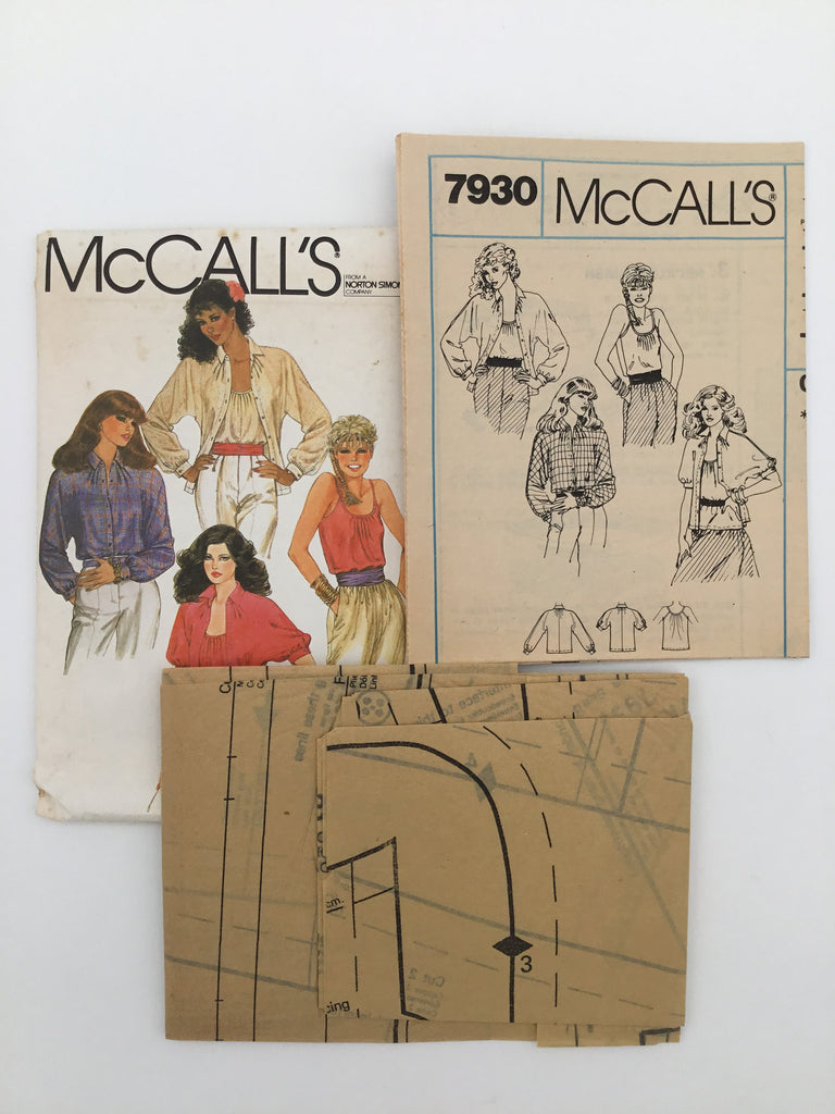 McCall's 7930 (1982) Camisole and Blouse with Sleeve Variations - Vintage Uncut Sewing Pattern