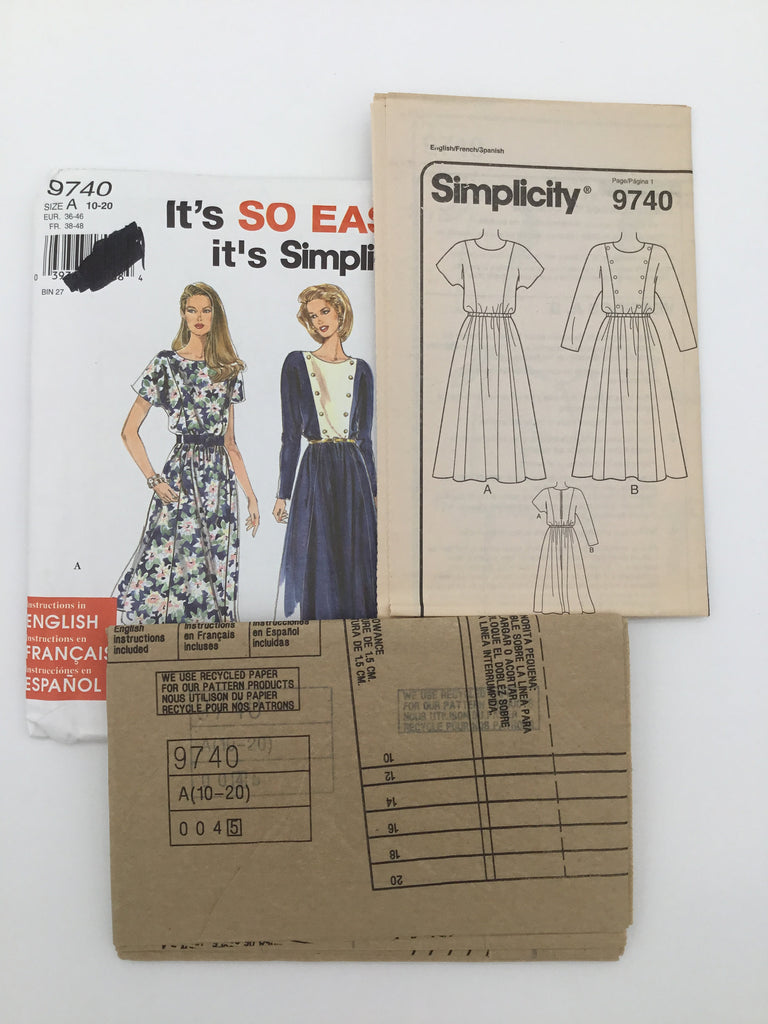 Simplicity 9740 (1995) Dress with Sleeve Variations - Vintage Uncut Sewing Pattern