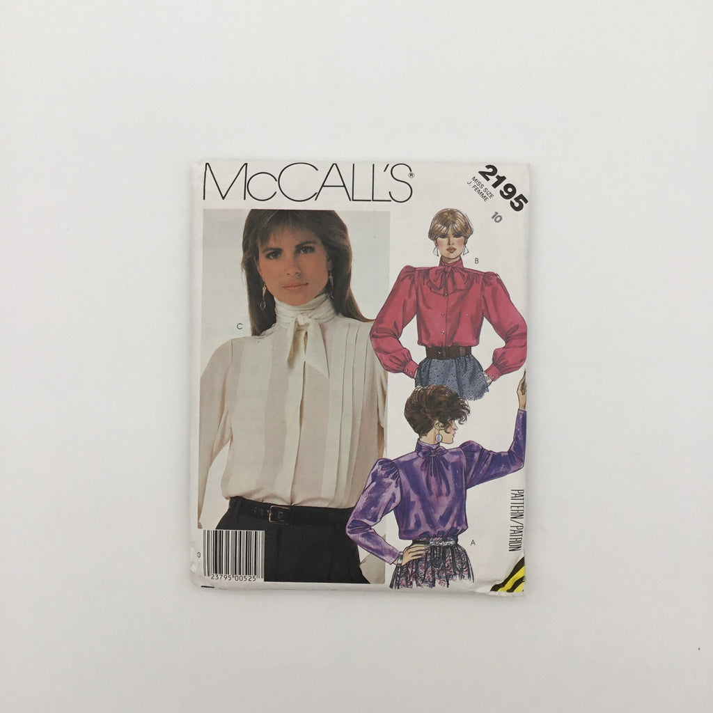 McCall's 2195 (1985) Blouse with Neckline Variations - Vintage Uncut Sewing Pattern