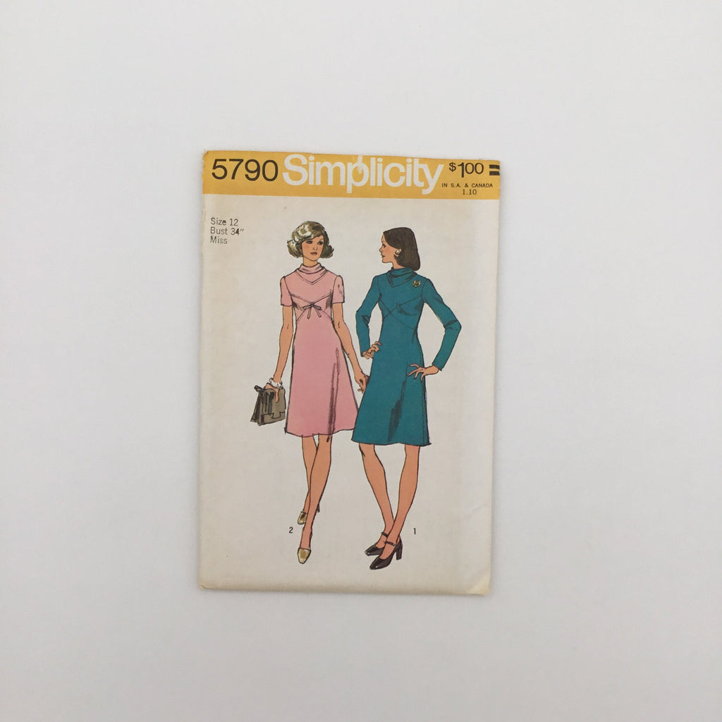 Simplicity 5790 (1973) Dress with Sleeve Variations - Vintage Uncut Sewing Pattern