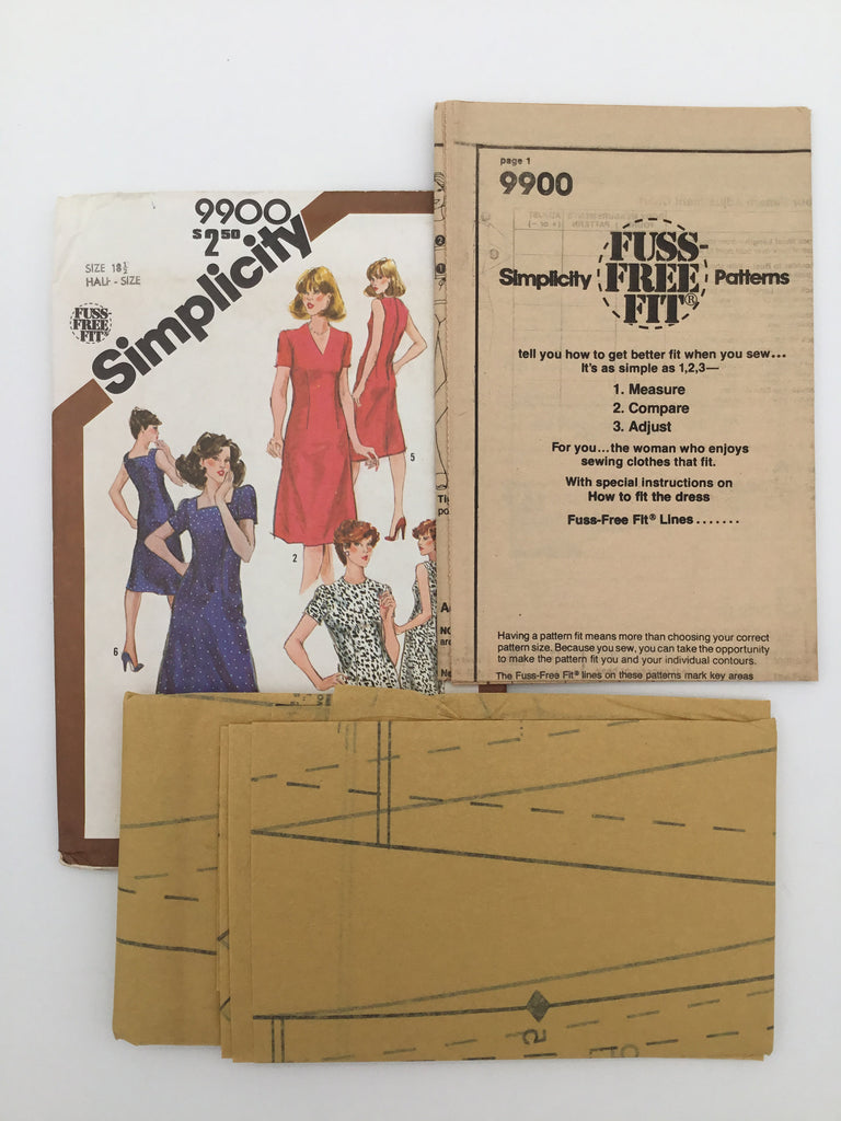 Simplicity 9900, 9906 (1981) Dress with Neckline Variations - Vintage Uncut Sewing Pattern