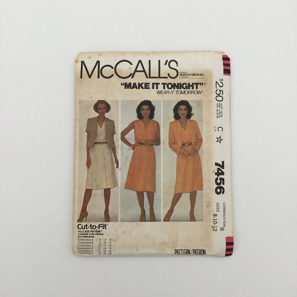 McCall's 7456 (1981) Jacket and Dress - Multiple Sizes Available - Vintage Uncut Sewing Pattern
