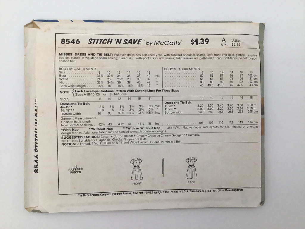 McCall's 8546 (1983) Dress - Vintage Uncut Sewing Pattern