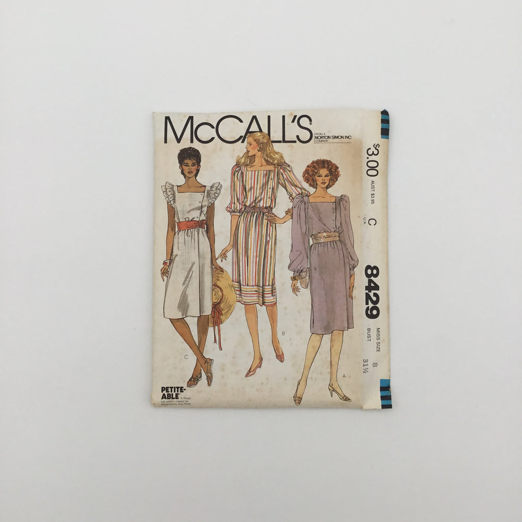 McCall's 8429 (1983) Dress with Sleeve Variations - Vintage Uncut Sewing Pattern