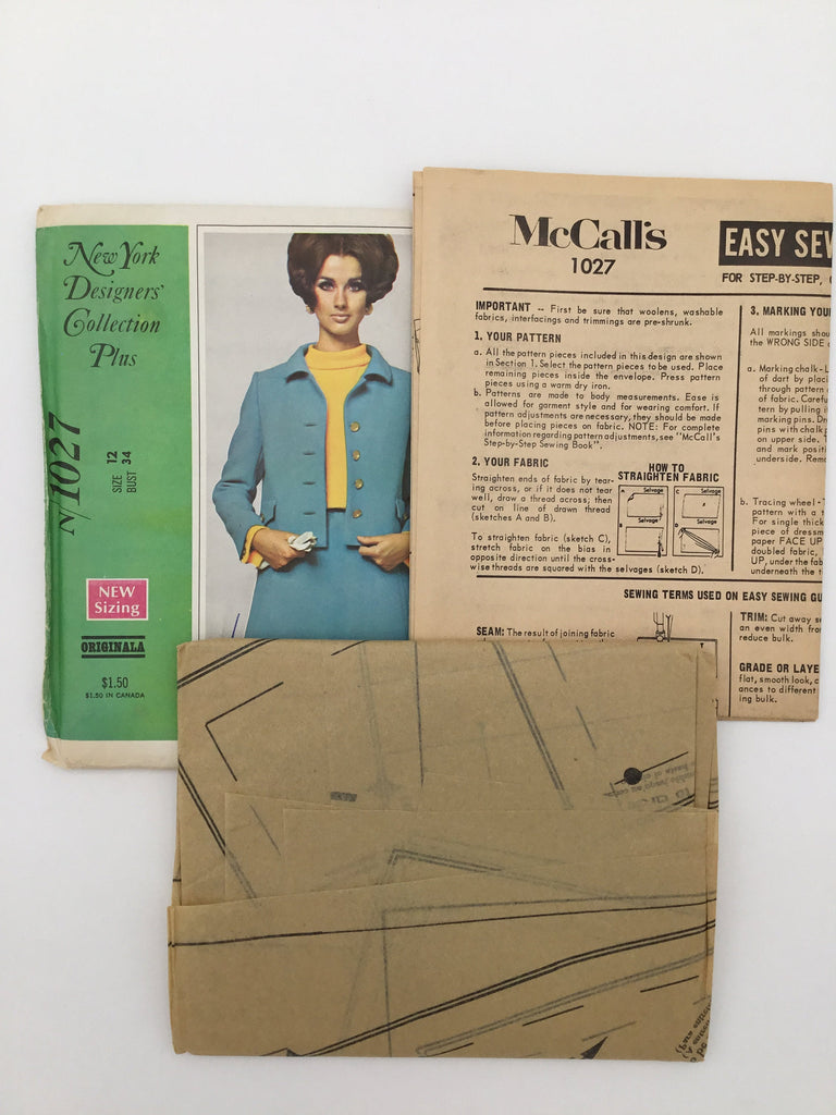 McCall's 1027 (1968) Skirt Suit and Blouse - Vintage Uncut Sewing Pattern