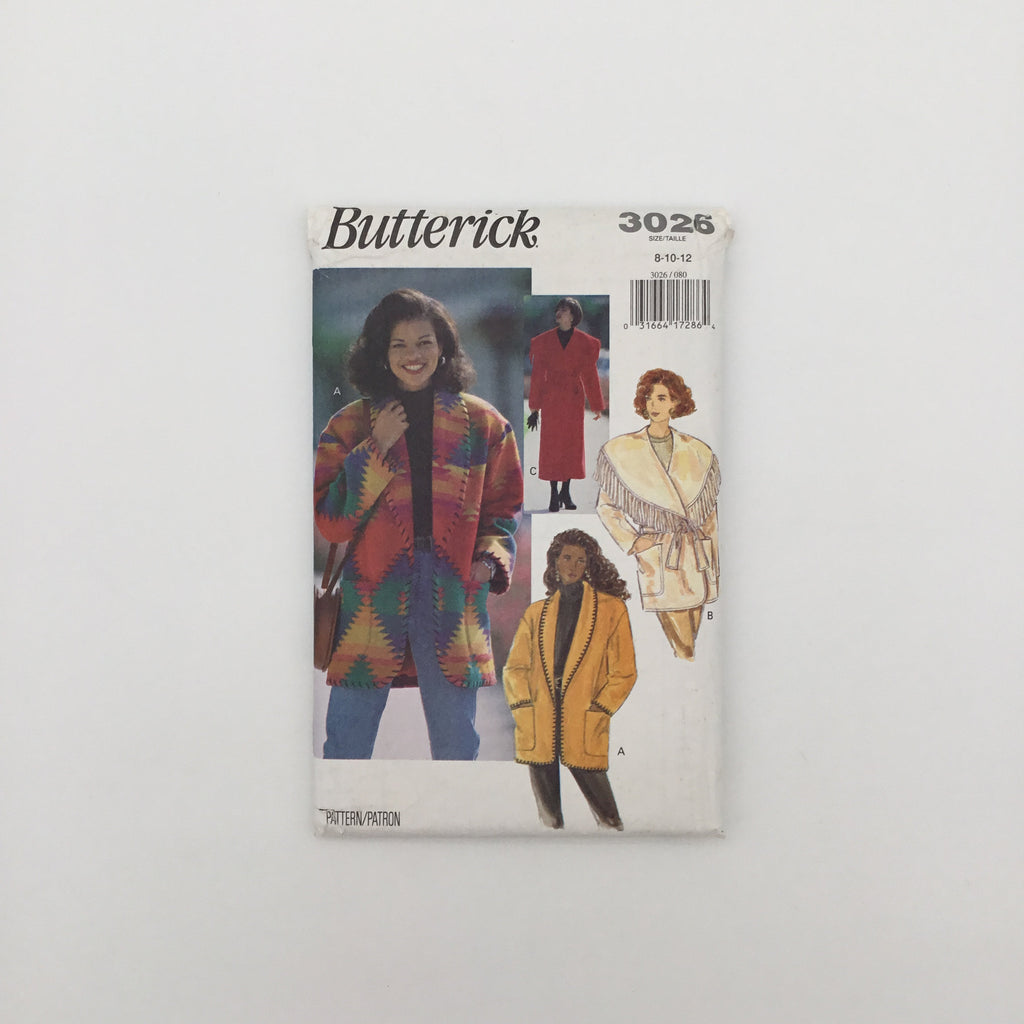 Butterick 3026 (1993) Coat and Jacket with Collar Variations - Vintage Uncut Sewing Pattern