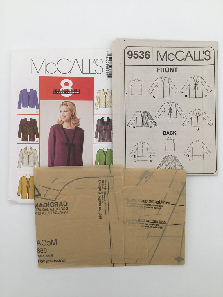 McCall's 9536 (1998) Top and Cardigan with Length Variations - Vintage Uncut Sewing Pattern
