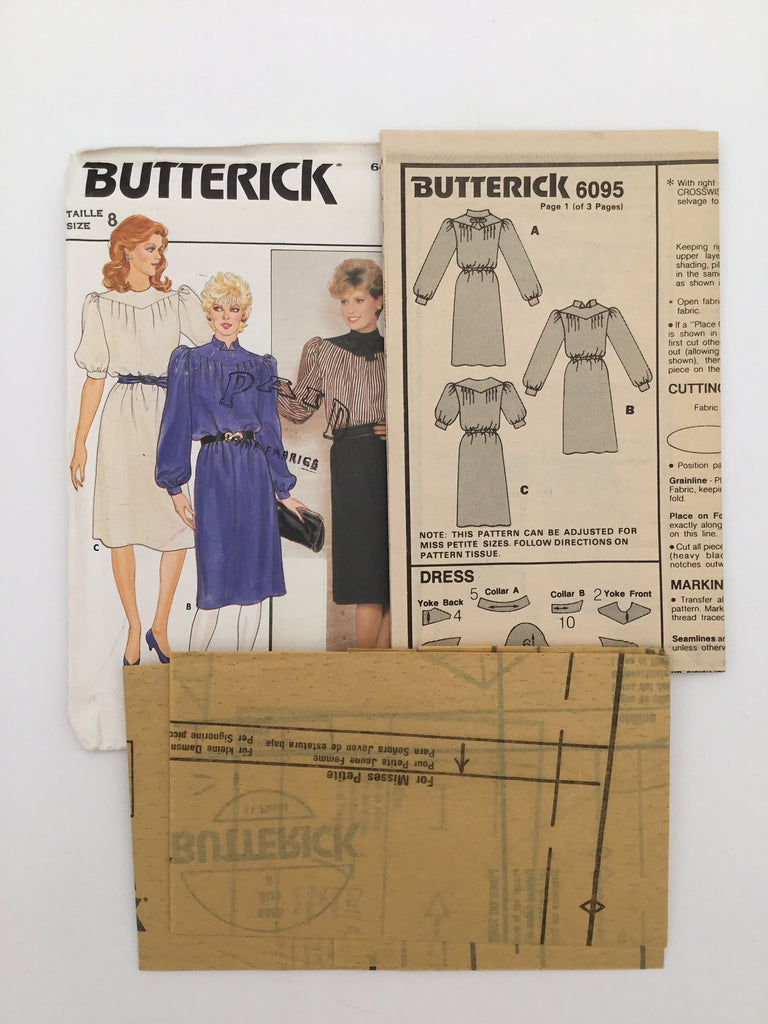 Butterick 6095 Dress with Collar and Sleeve Variations - Vintage Uncut Sewing Pattern