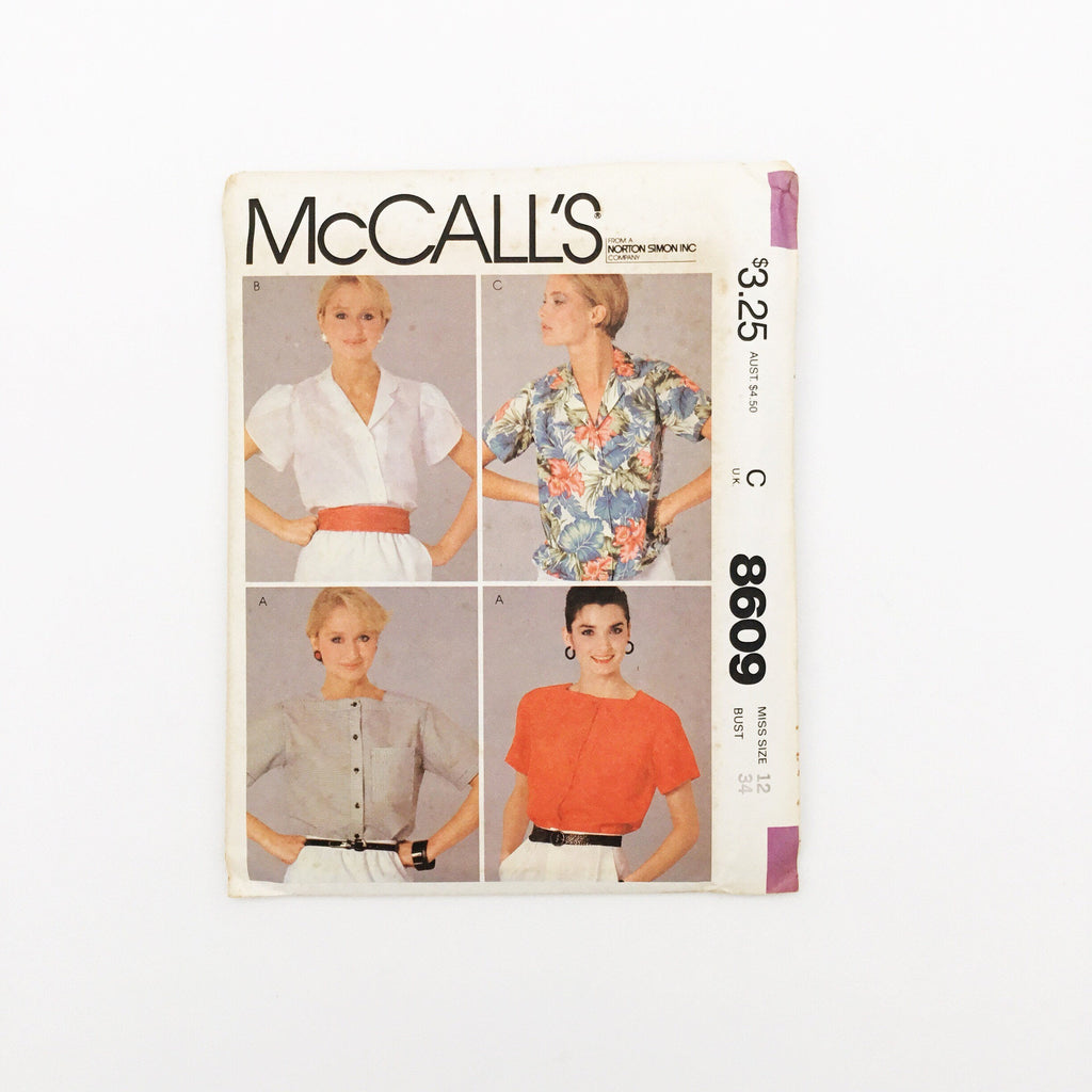 McCall's 8609 (1983) Tops with Neckline and Sleeve Variations - Vintage Uncut Sewing Pattern