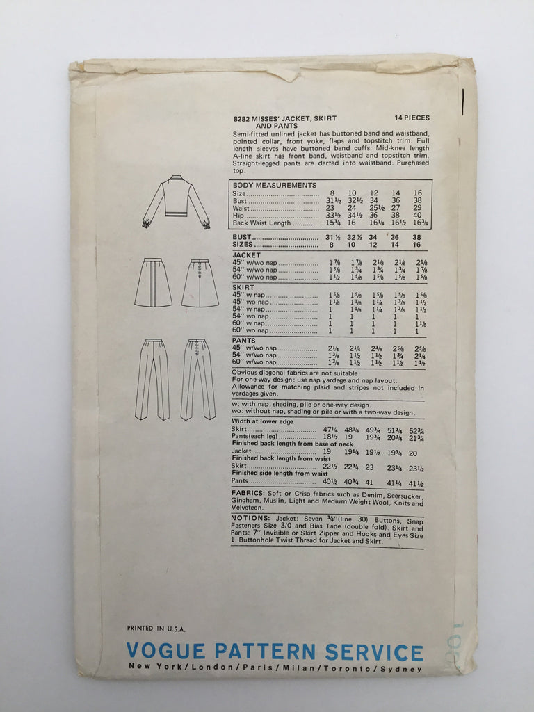 Vogue 8282 Jacket, Skirt, and Pants - Vintage Uncut Sewing Pattern