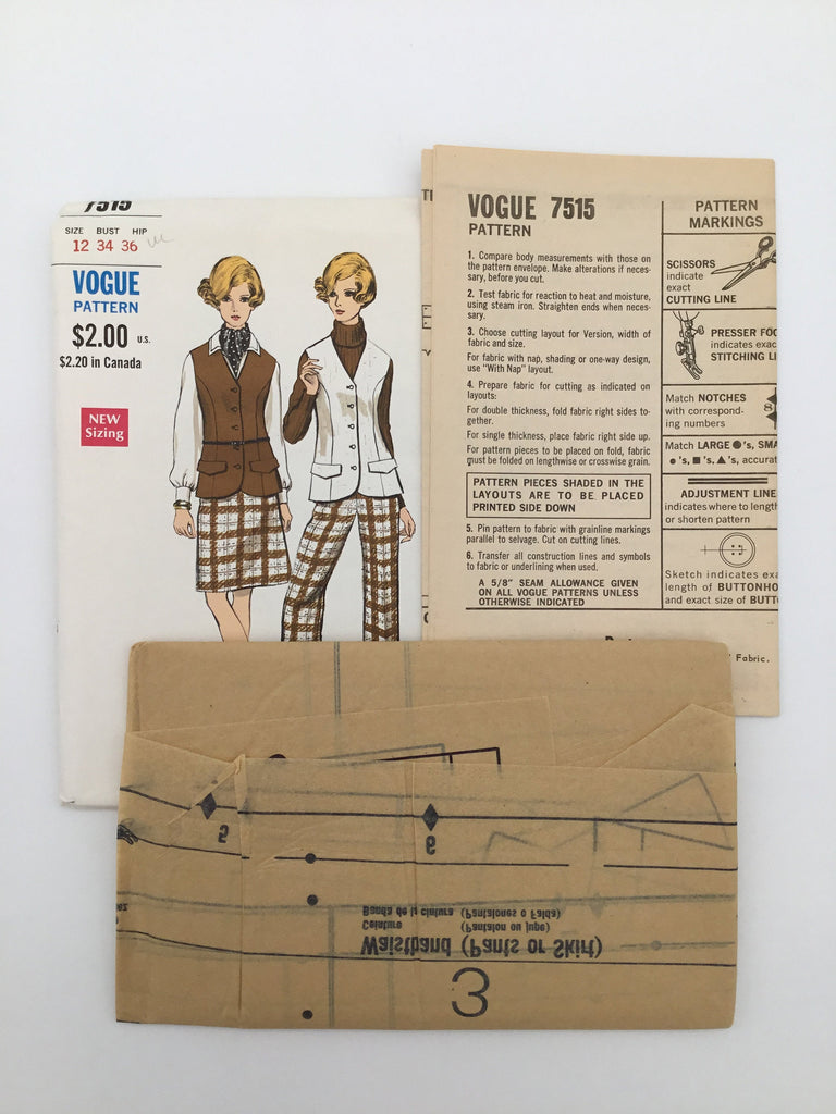 Vogue 7515 Vest, Skirt, and Pants - Vintage Uncut Sewing Pattern