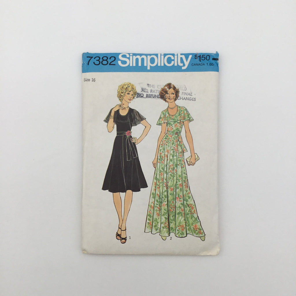 Simplicity 7382 (1976) Dress with Length Variations - Vintage Uncut Sewing Pattern