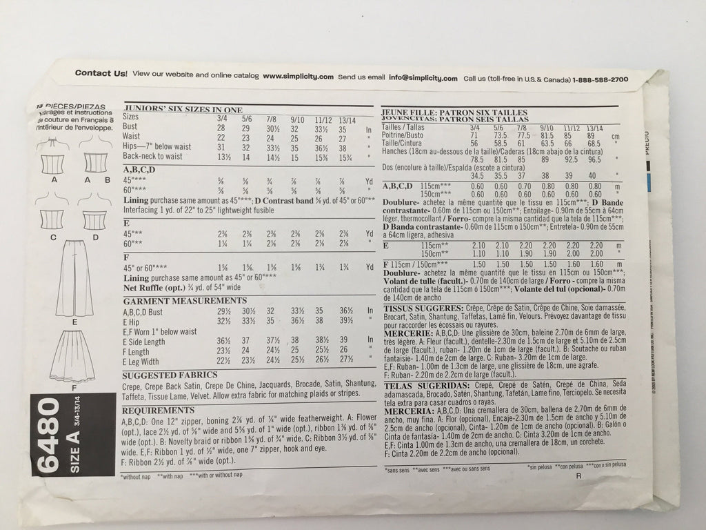 New Look 6480 (2005) Corset, Pants, and Skirt - Uncut Sewing Pattern