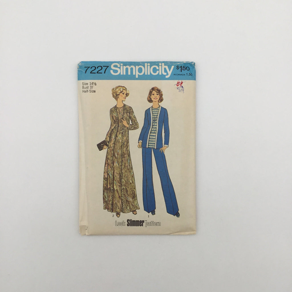 Simplicity 7227 (1975) Dress. Top, and Pants - Vintage Uncut Sewing Pattern