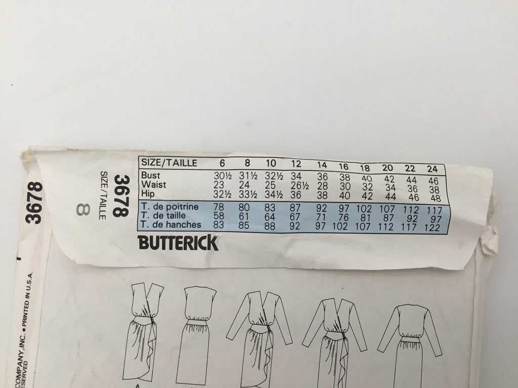 Butterick 3678 (1986) Dress with Sleeve and Length Variations - Vintage Uncut Sewing Pattern