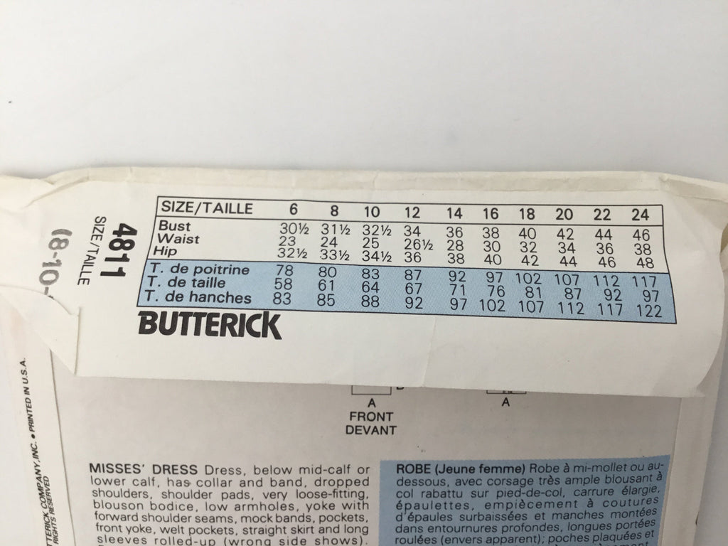 Butterick 4811 (1987) Dress - Vintage Uncut Sewing Pattern