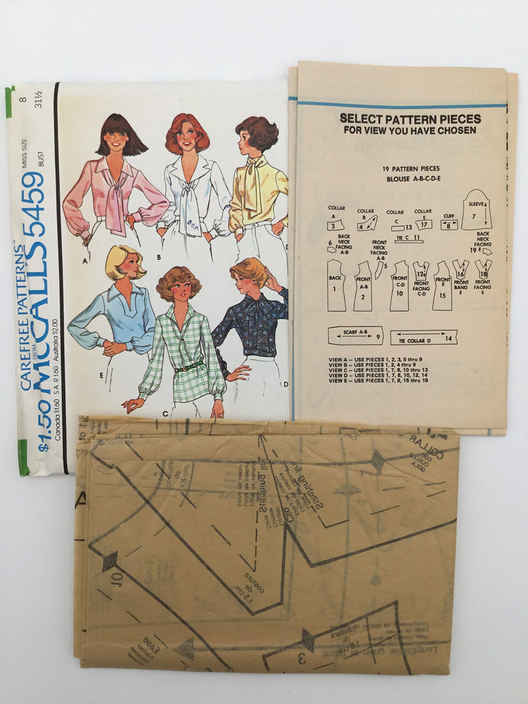 McCall's 5459 (1977) Blouse with Neckline Variations - Vintage Uncut Sewing Pattern