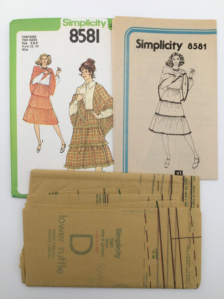 Simplicity 8581 (1978) Fringed Skirt and Shawl - Vintage Uncut Sewing Pattern