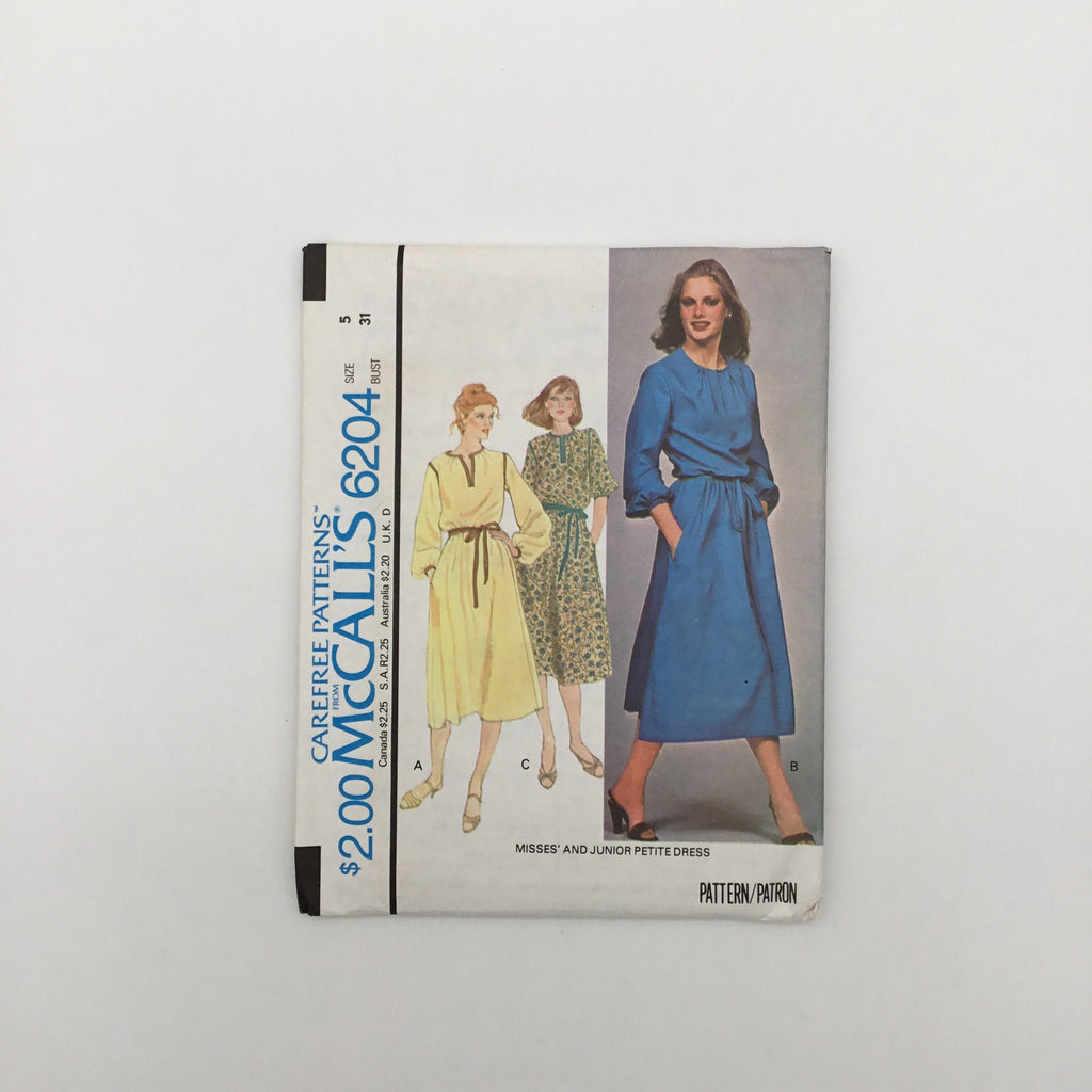 McCall's 6204 (1978) Dress with Sleeve Variations - Vintage Uncut Sewing Pattern