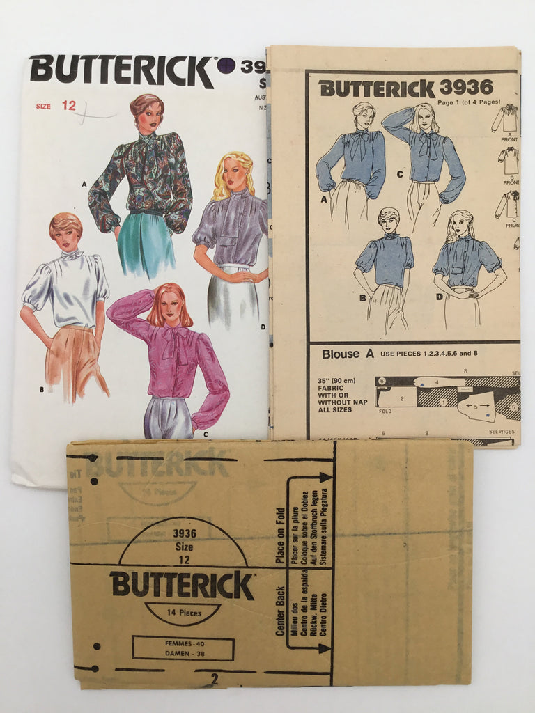 Butterick 3936 Blouse with Collar and Sleeve Variations - Vintage Uncut Sewing Pattern