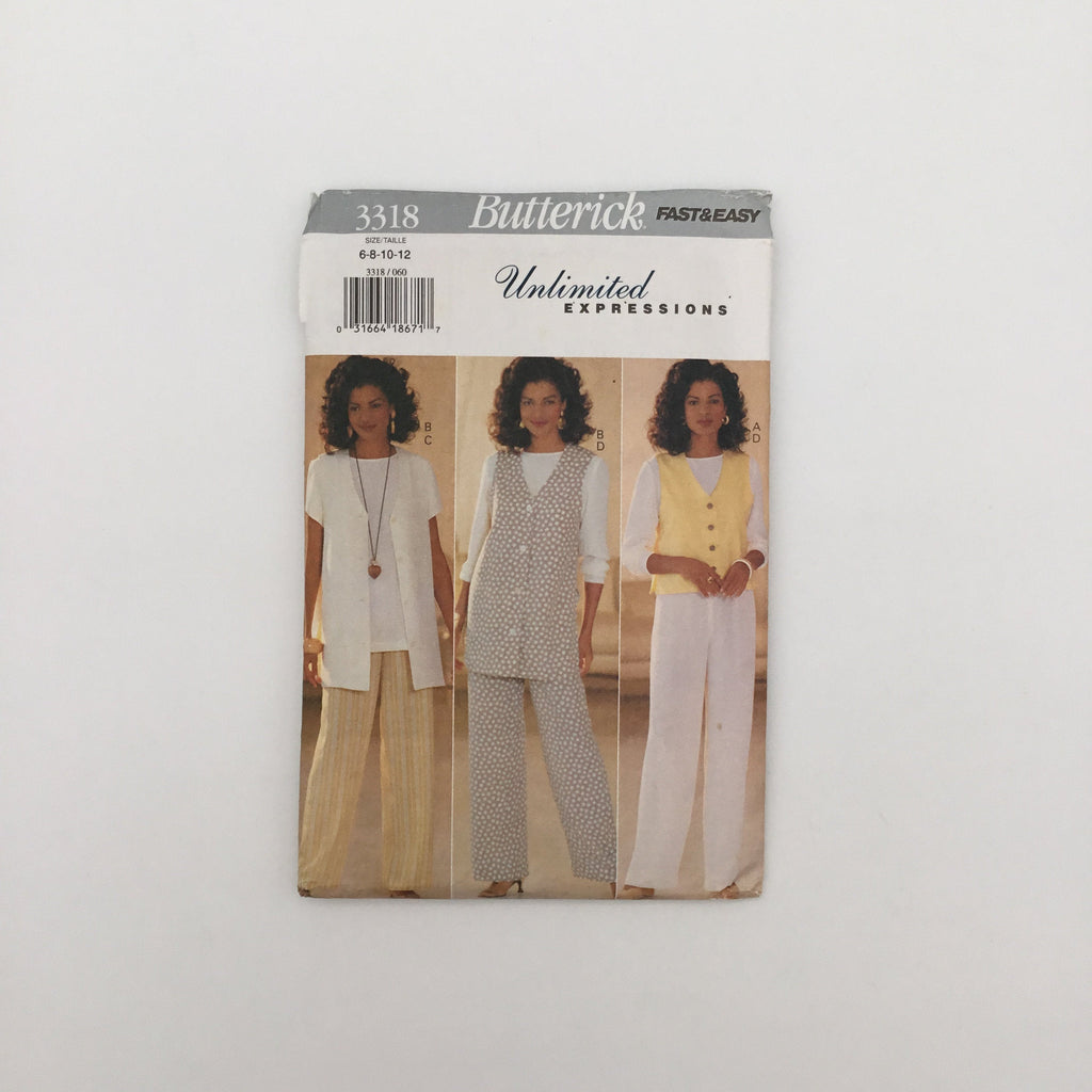 Butterick 3318 (1994) Vest, Top, and Pants - Vintage Uncut Sewing Pattern
