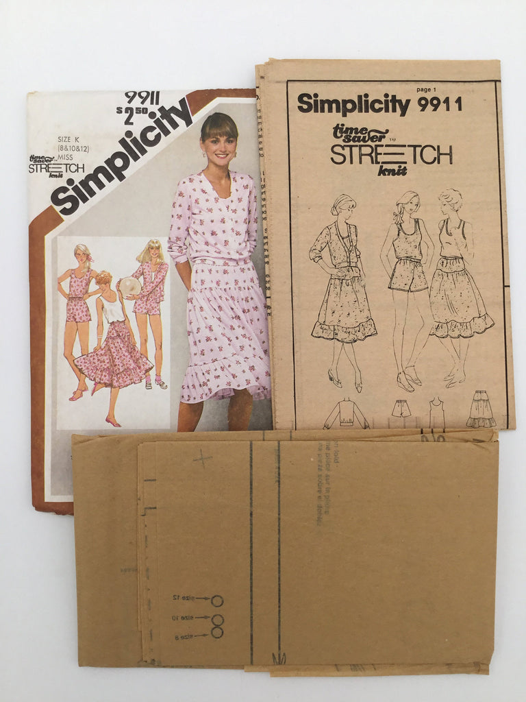 Simplicity 9911 (1981) Cardigan-Jacket, Tank Top, Skirt, and Shorts - Vintage Uncut Sewing Pattern