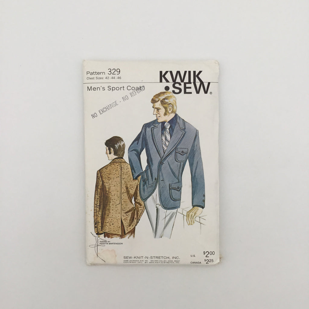 Kwik Sew 329 (1971) Sport Coat - Vintage Uncut Sewing Pattern