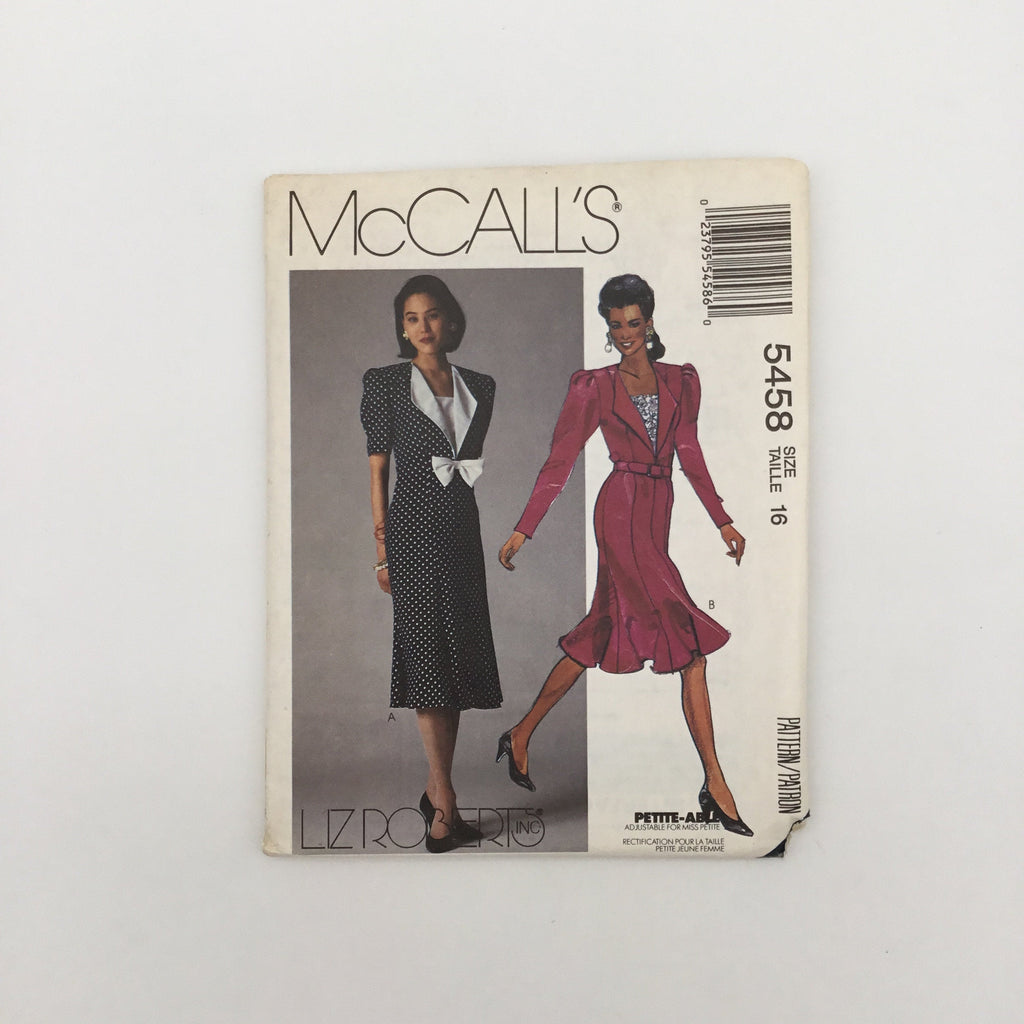 McCall's 5458 (1991) Dress with Sleeve Variations - Vintage Uncut Sewing Pattern