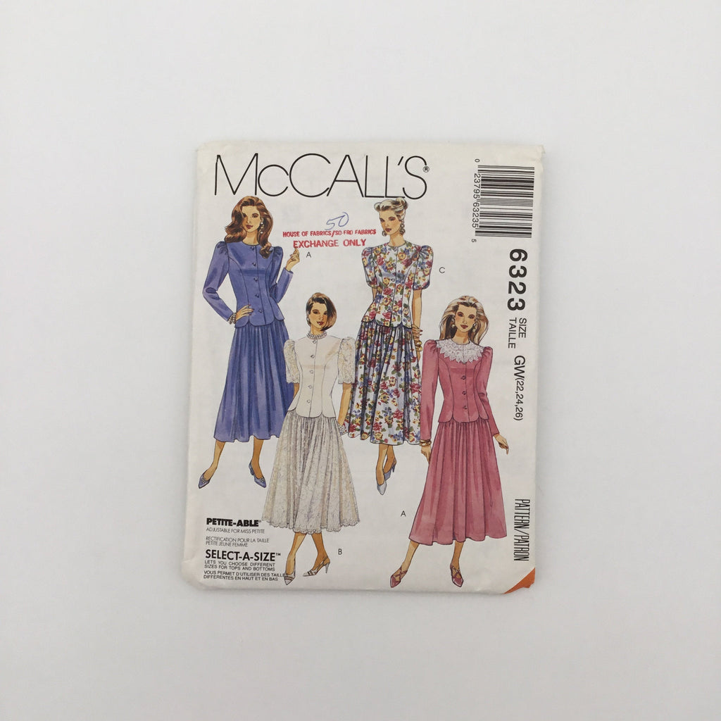 McCall's 6323 (1993) Two-Piece Dress with Sleeve Variations - Vintage Uncut Sewing Pattern