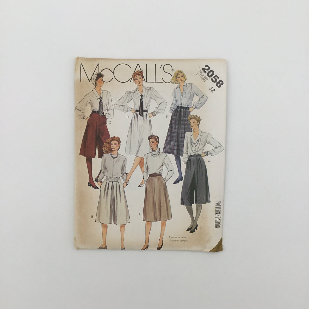 McCall's 2058 (1985) Culottes and Skirts - Vintage Uncut Sewing Pattern
