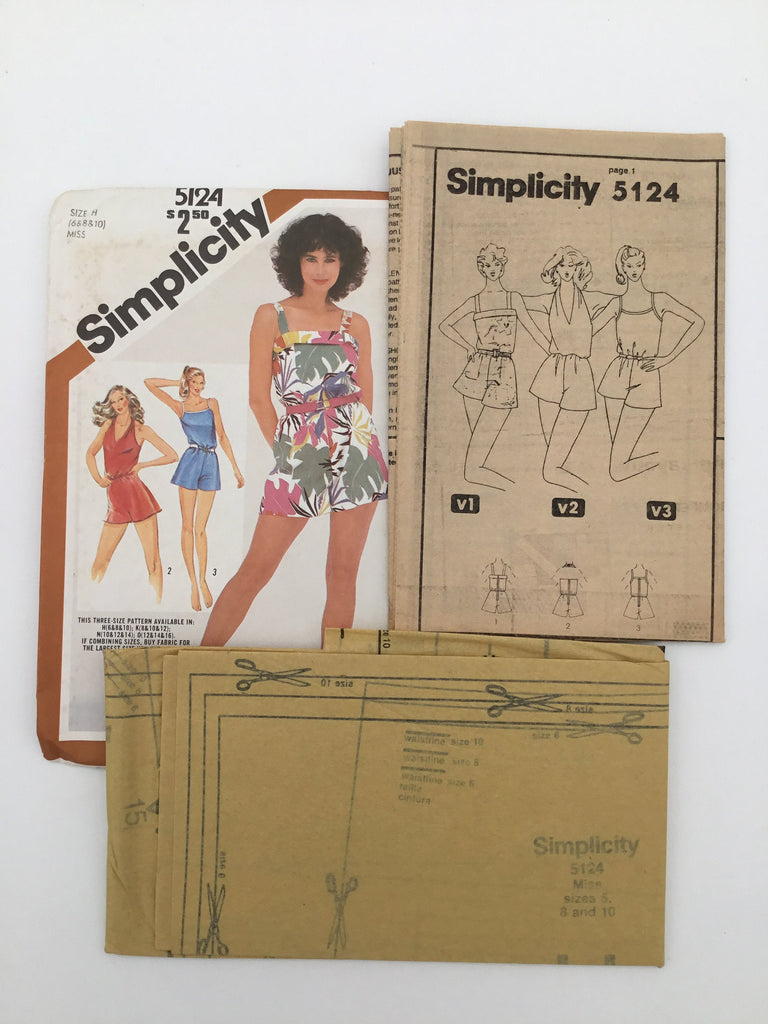Simplicity 5124 (1981) Romper with Neckline Variations - Vintage Uncut Sewing Pattern