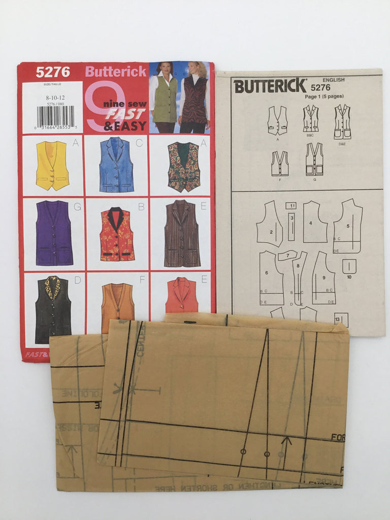 Butterick 5276 (1997) Vest with Neckline and Length Variations - Vintage Uncut Sewing Pattern