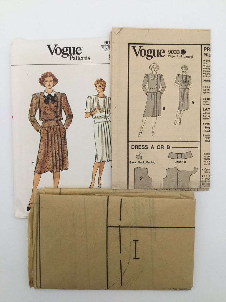 Vogue 9033 Dress with Collar and Sleeve Variations - Vintage Uncut Sewing Pattern