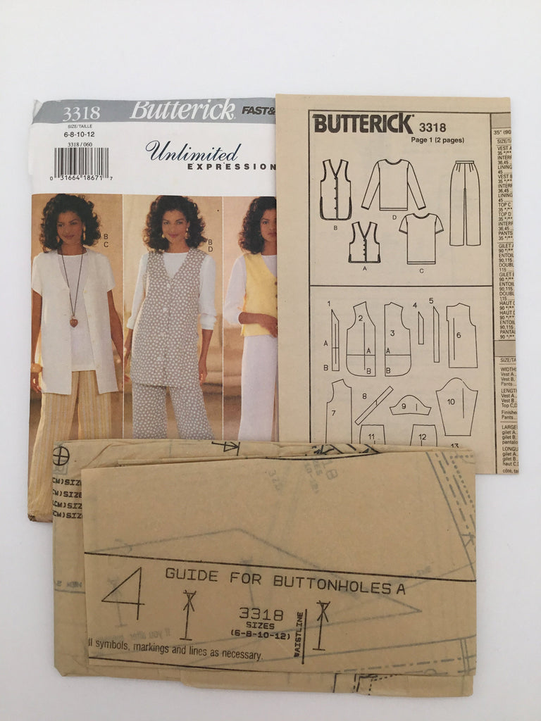 Butterick 3318 (1994) Vest, Top, and Pants - Vintage Uncut Sewing Pattern