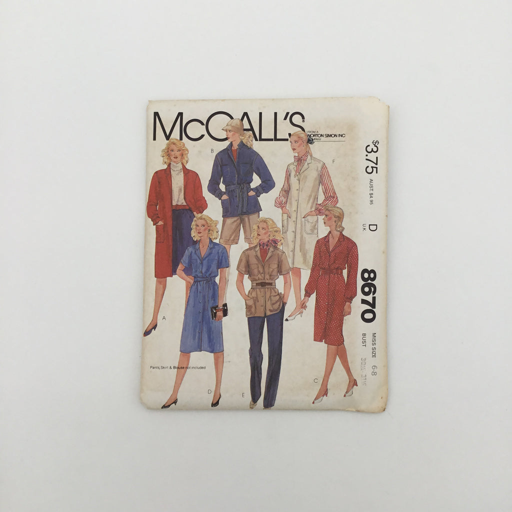 McCall's 8670 (1983) Coat-Dress, Shirt-Jacket, Dress, and Jumper - Vintage Uncut Sewing Pattern