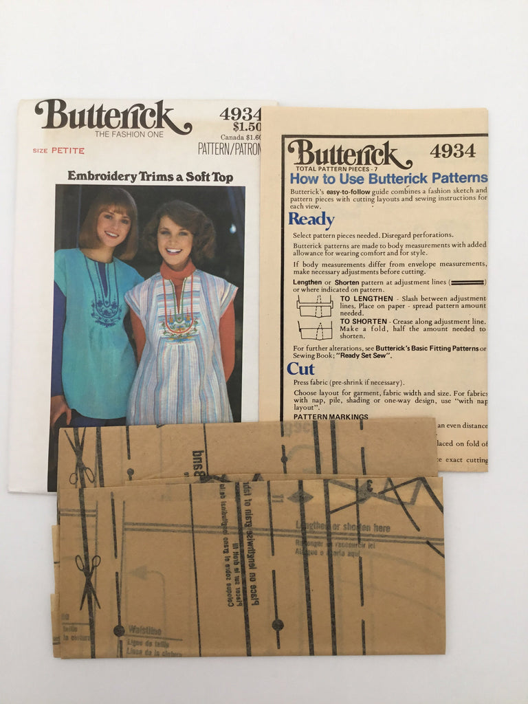 Butterick 4934 Top with Embroidery Transfer - Vintage Uncut Sewing Pattern