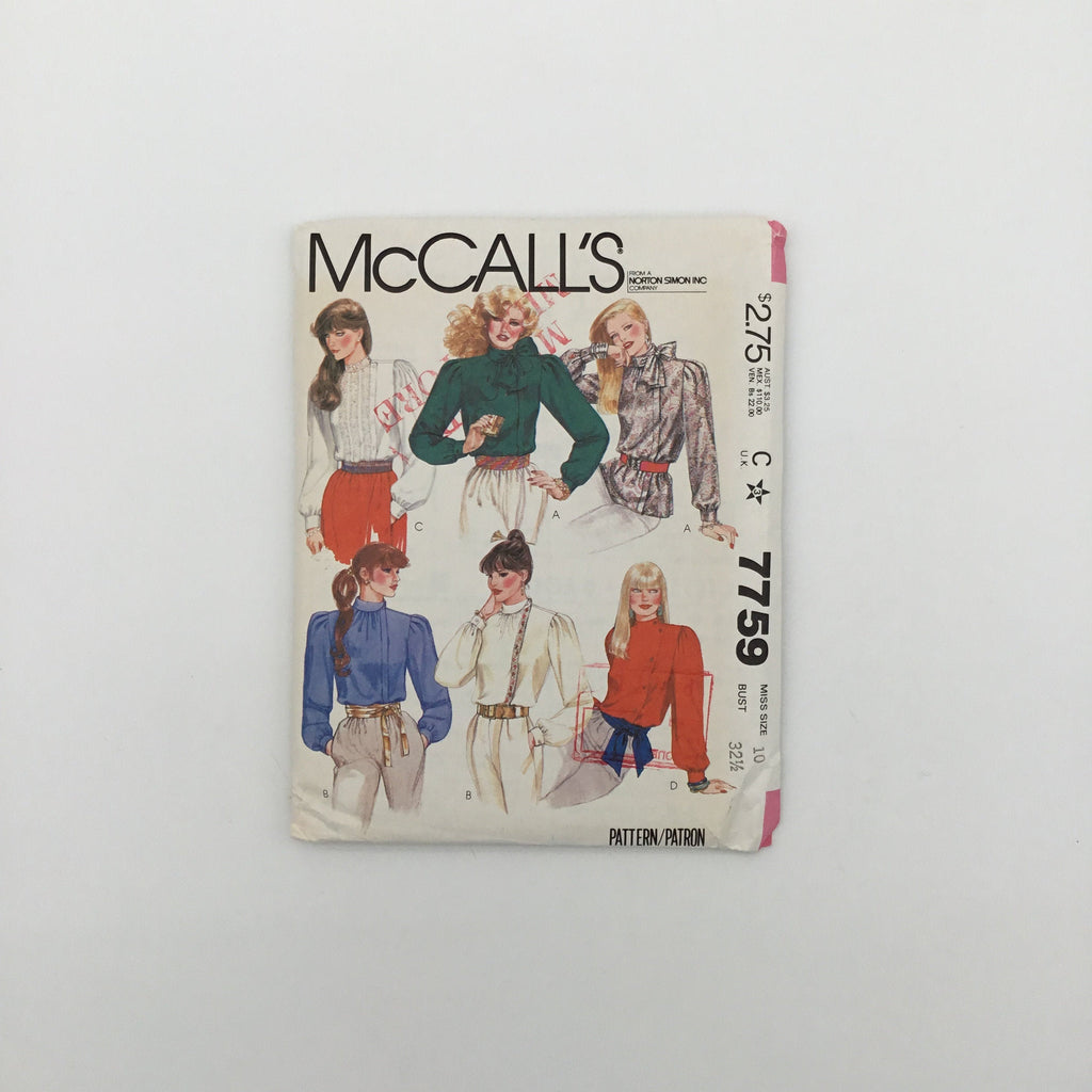 McCall's 7759 (1981) Blouse with Neckline Variations - Vintage Uncut Sewing Pattern