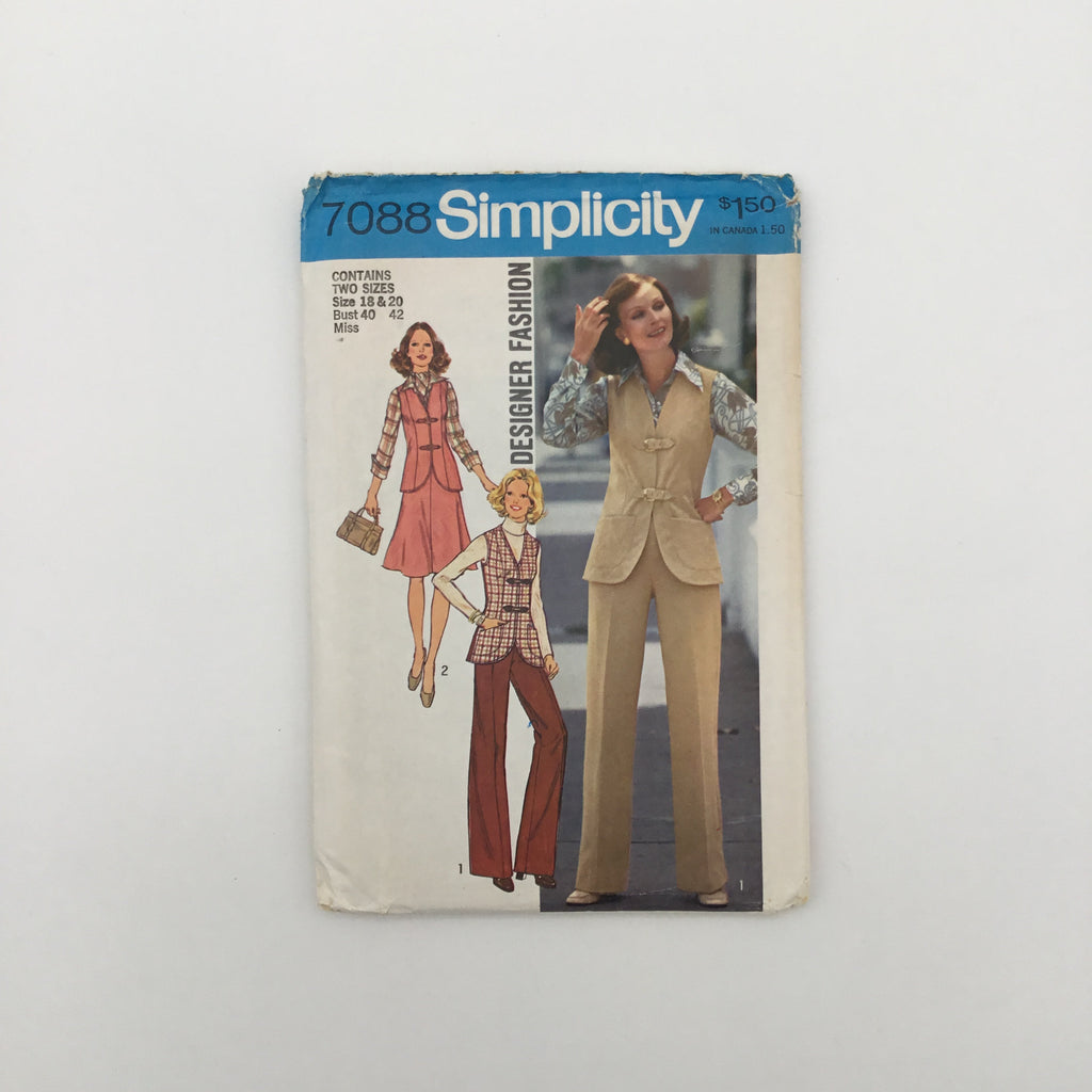 Simplicity 7088 (1975) Vest, Skirt, and Pants - Vintage Uncut Sewing Pattern