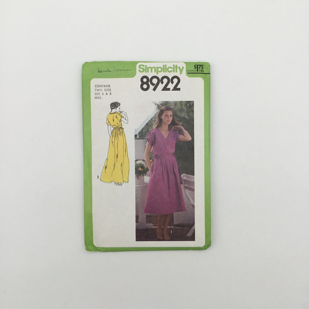 Simplicity 8922 (1979) Dress with Length Variations - Vintage Uncut Sewing Pattern