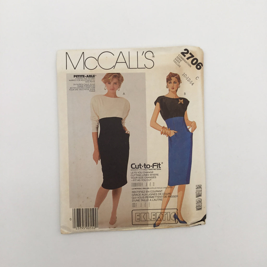 McCall's 2706 (1986) Dress with Sleeve Variations - Vintage Uncut Sewing Pattern