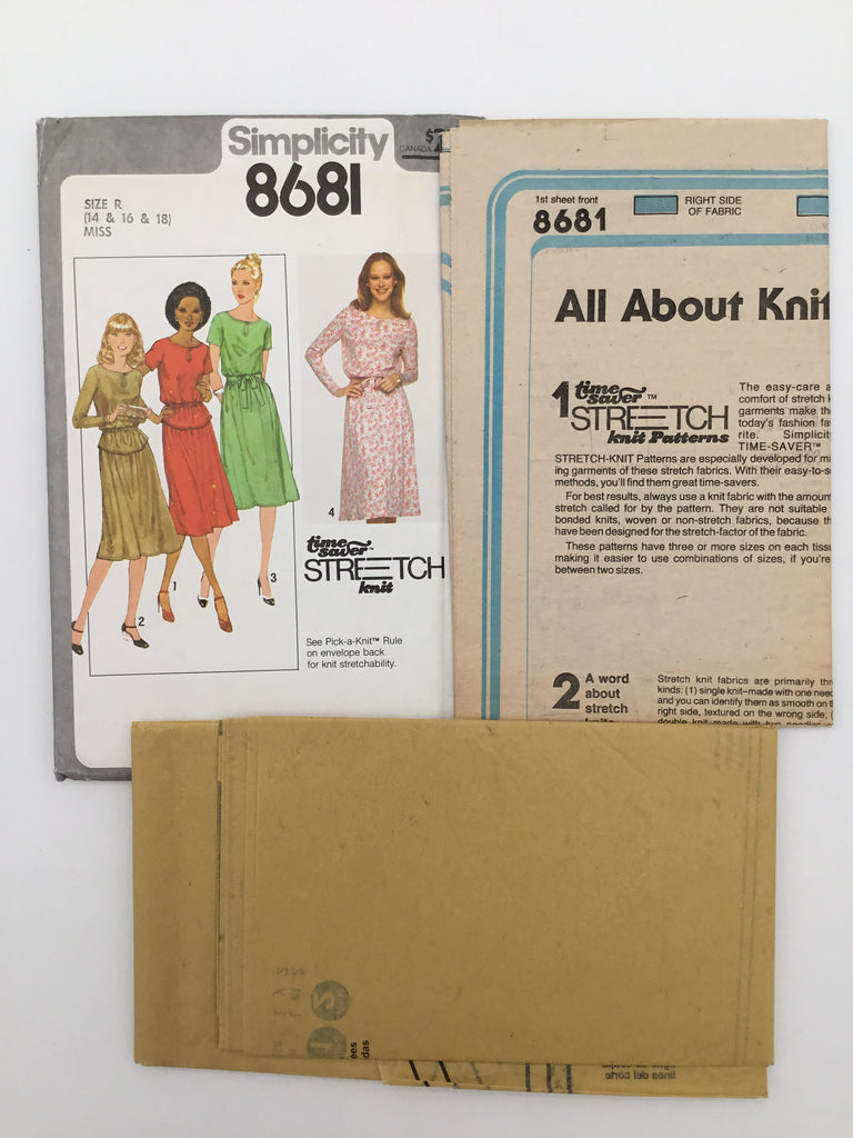 Simplicity 8681 (1978) Dress, Top, and Skirt with Sleeve Variations - Vintage Uncut Sewing Pattern