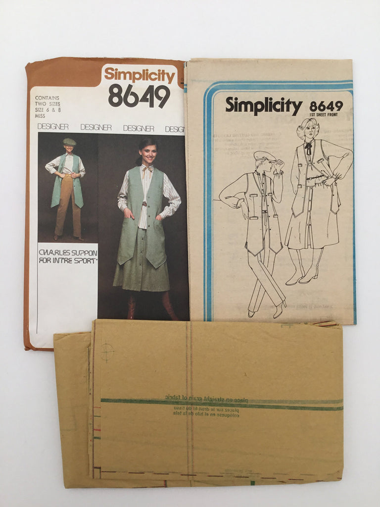 Simplicity 8649 (1978) Vest, Skirt, Pants, and Shirt - Vintage Uncut Sewing Pattern