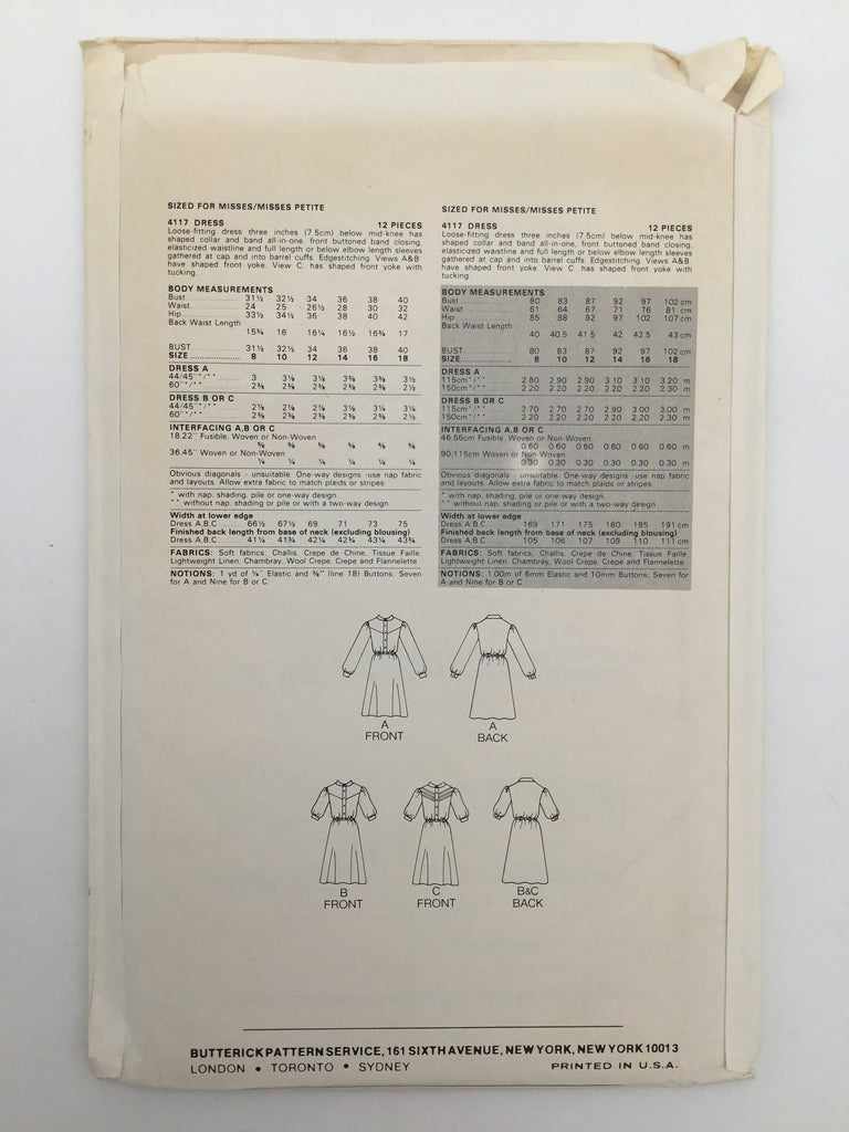 Butterick 4117 Dress - Vintage Uncut Sewing Pattern