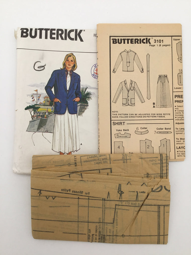 Butterick 3101 (1985) Jacket, Skirt, Shirt, and Necktie - Vintage Uncut Sewing Pattern