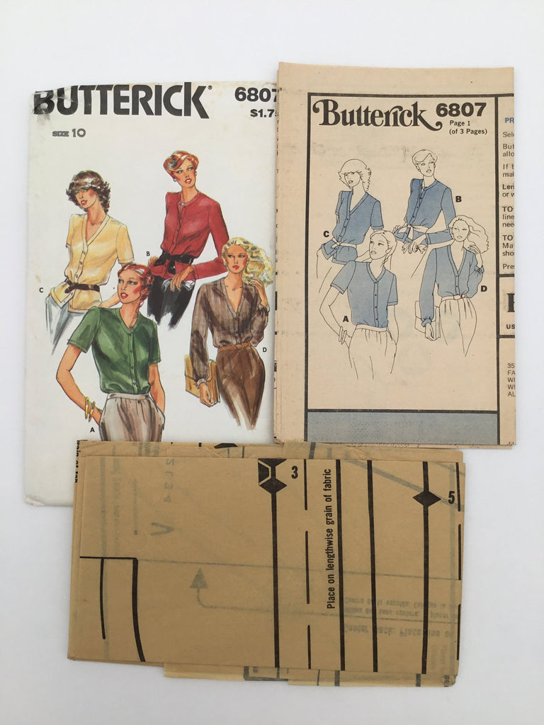 Butterick 6807 Blouse with Neckline and Sleeve Variations - Vintage Uncut Sewing Pattern