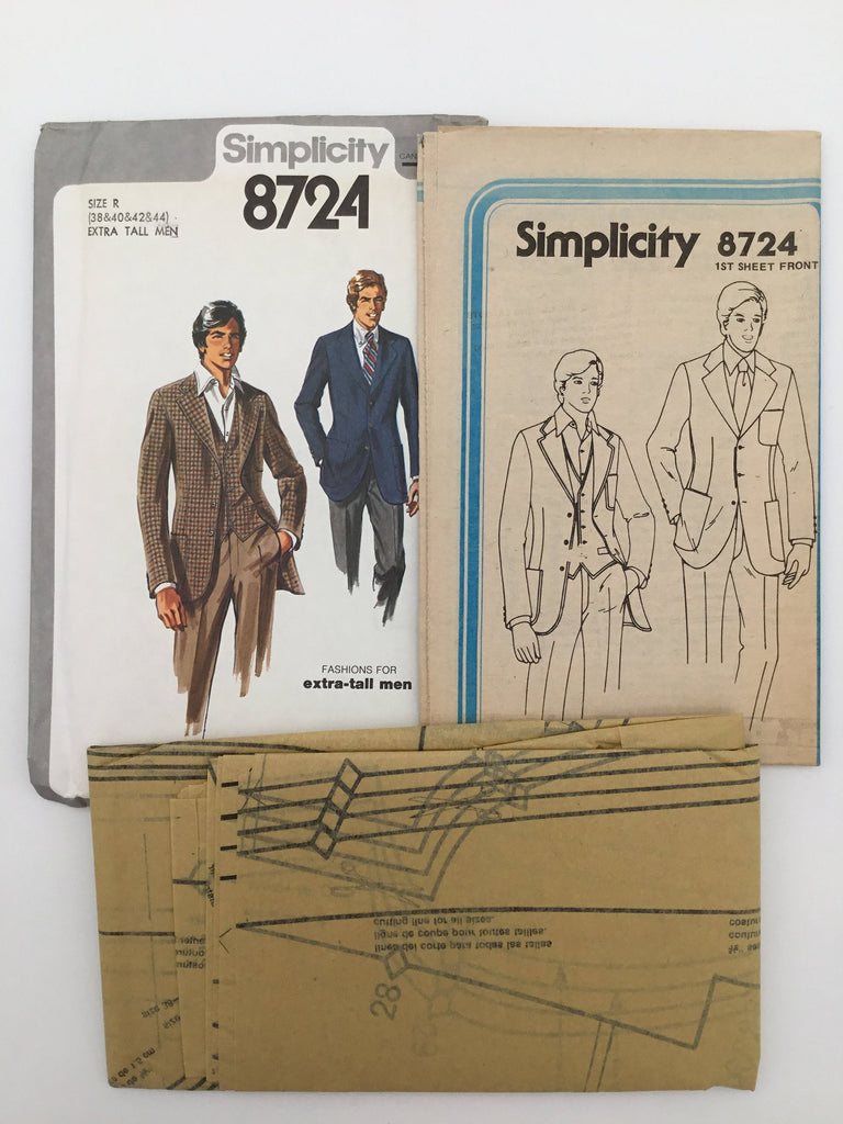 Simplicity 8724 (1978) Extra Tall Jacket and Vest (Height 6'3"-6'7") - Vintage Uncut Sewing Pattern