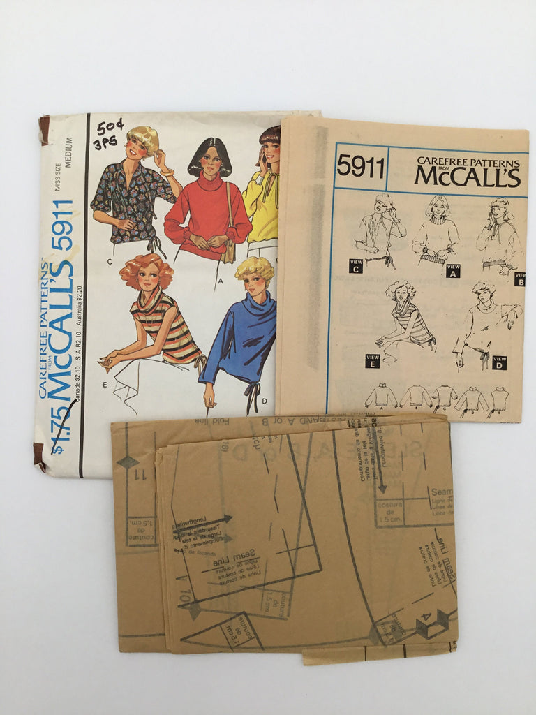 McCall's 5911 (1978) Tops with Neckline and Sleeve Variations - Vintage Uncut Sewing Pattern