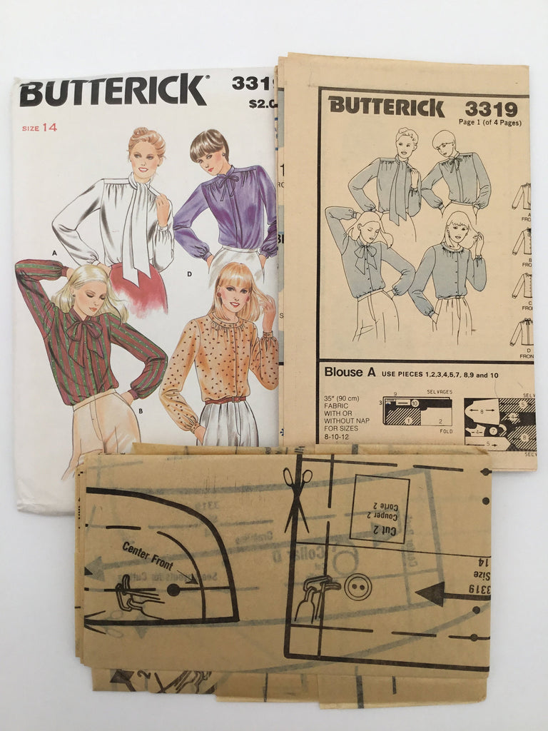 Butterick 3319 Blouse with Neckline Variations - Vintage Uncut Sewing Pattern