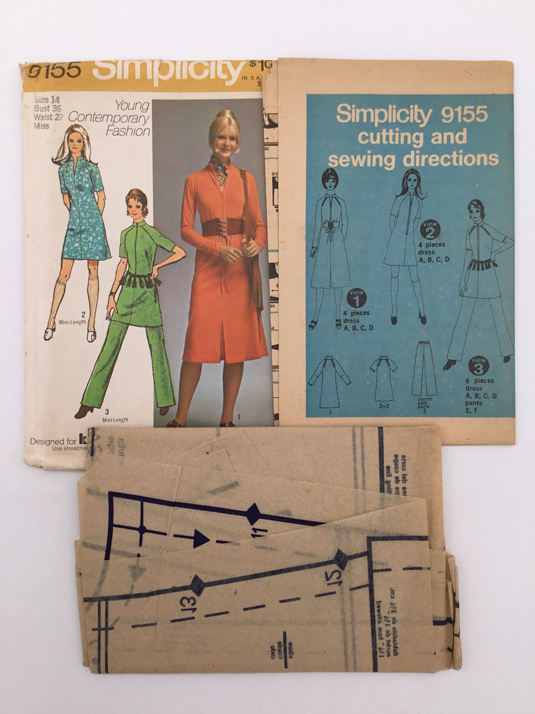 Simplicity 9155 (1970) Dress with Length Variations and Pants - Vintage Uncut Sewing Pattern