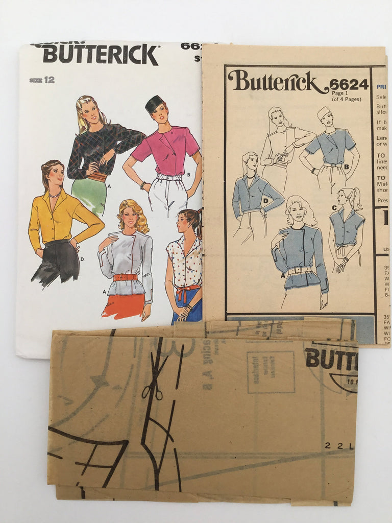 Butterick 6624 Blouse with Neckline and Sleeve Variations - Vintage Uncut Sewing Pattern
